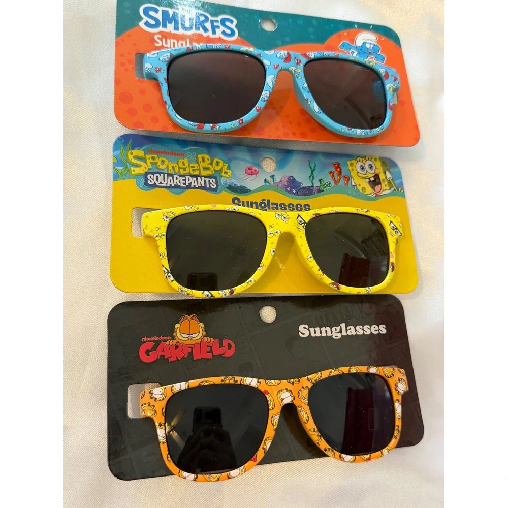 Kids Sunglasses 3 Pack Nickelodeon The Smurfs SpongeBob Garfield Bundle New